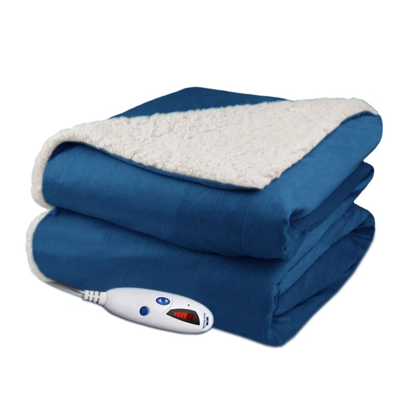 Pure Warmth Velour Sherpa Electric Heated Warming Throw Blanket Denim